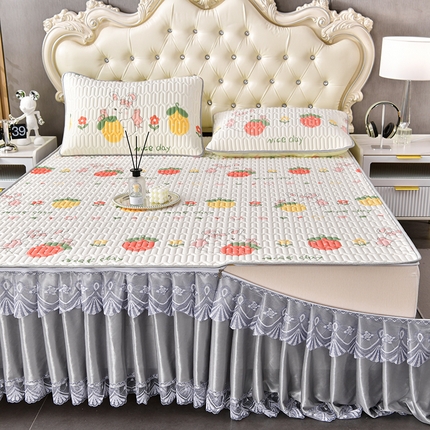 诺梵  23新品可拆卸床裙凉感冰丝乳胶凉席三件套直播爆款 莓心兔