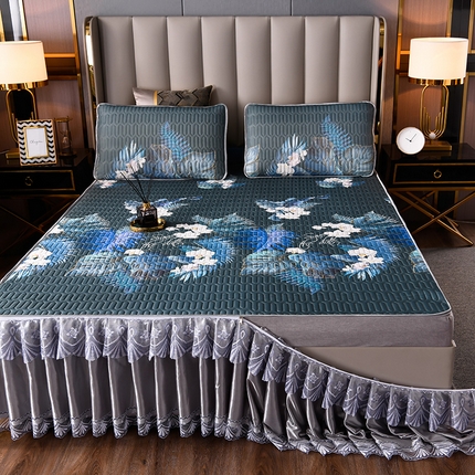 诺梵  24新品可拆卸床裙凉感冰丝乳胶凉席三件套直播爆款 栀子花开