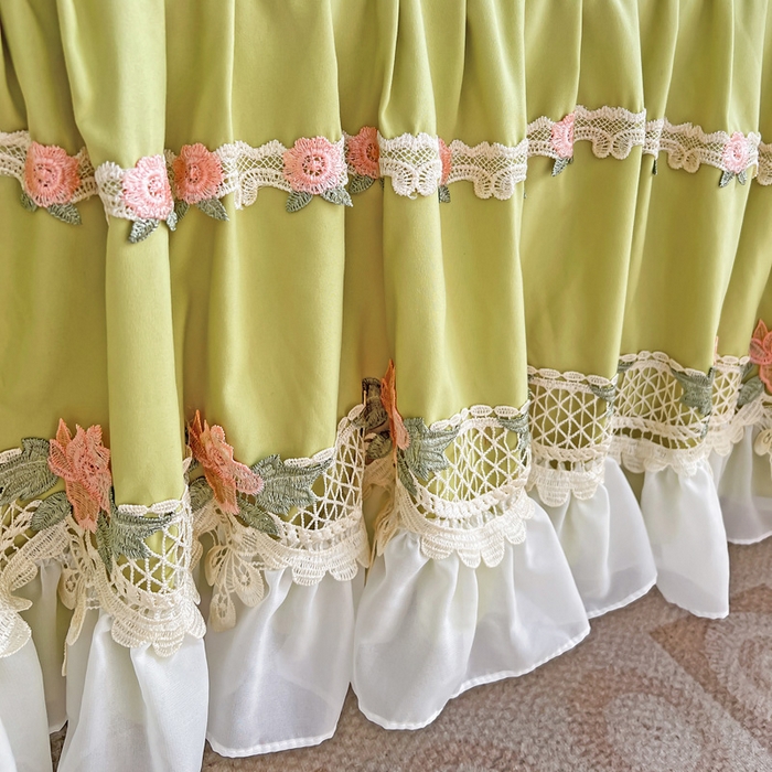 91家纺网 家纺一手货源 找家纺 罗艺轩 2024新款夹棉床裙施华洛系列三件套 施华洛-果绿