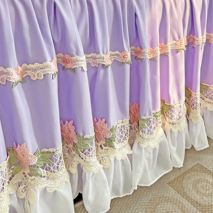 91家纺网 家纺一手货源 找家纺 罗艺轩 2024新款夹棉床裙施华洛系列三件套 施华洛-浅紫