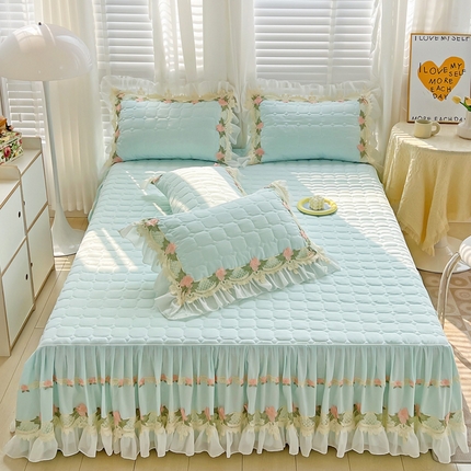 罗艺轩 2024新款夹棉床裙施华洛系列三件套 施华洛-浅蓝