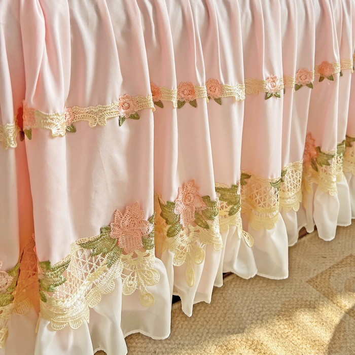 91家纺网 家纺一手货源 找家纺 罗艺轩 2024新款夹棉床裙施华洛系列四件套 施华洛-浅粉