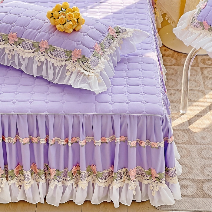 91家纺网 家纺一手货源 找家纺 罗艺轩 2024新款夹棉床裙施华洛系列四件套 施华洛-浅紫