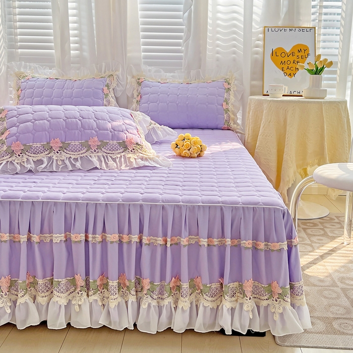 91家纺网 家纺一手货源 找家纺 罗艺轩 2024新款夹棉床裙施华洛系列四件套 施华洛-浅紫