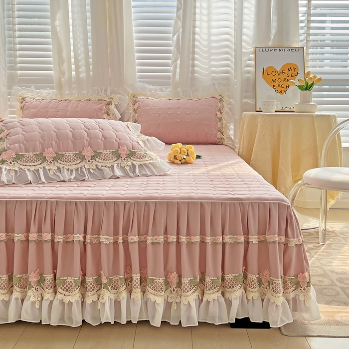 91家纺网 家纺一手货源 找家纺 罗艺轩 2024新款夹棉床裙施华洛系列四件套 施华洛-玉色