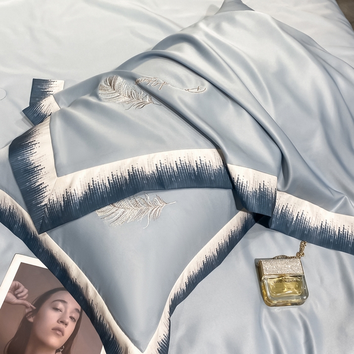 91家纺网 家纺一手货源 找家纺 露梦家纺 大牌轻奢款水洗真丝刺绣数码宽边夏被四件套-羽墨 羽墨-海青