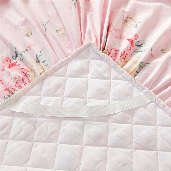 91家纺网 家纺一手货源 找家纺 十个点 2024新款全棉印花夹棉韩版蕾丝床裙床头罩四件套 红粉佳人