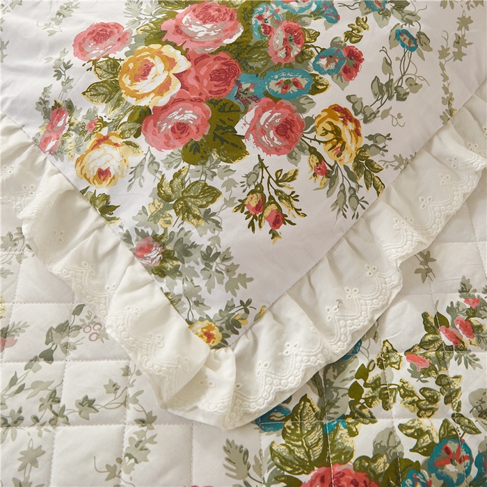 91家纺网 家纺一手货源 找家纺 十个点 2024新款全棉印花夹棉韩版蕾丝床裙床头罩四件套 纯爱