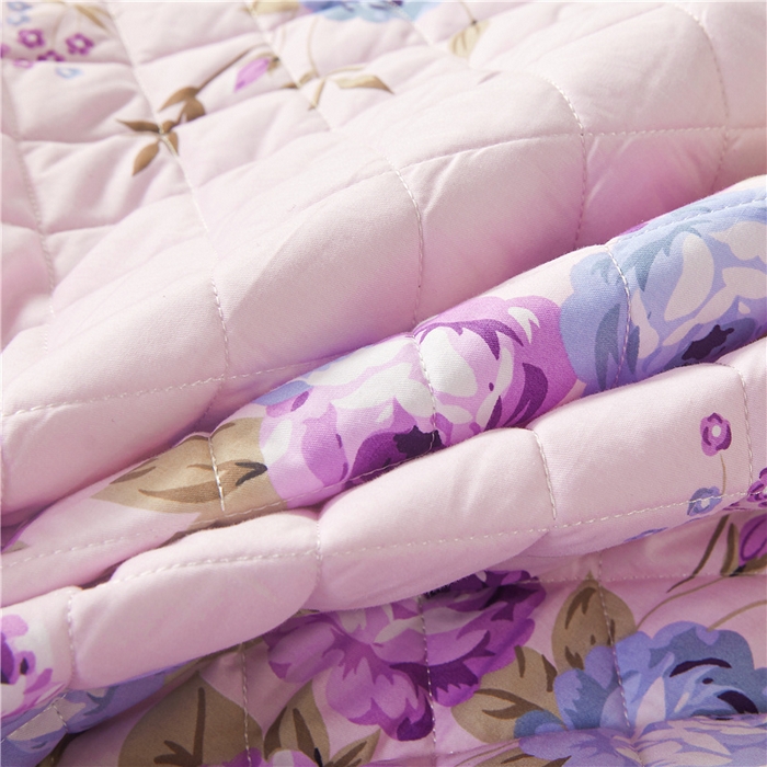 91家纺网 家纺一手货源 找家纺 十个点 2024新款全棉印花夹棉韩版蕾丝床裙床头罩四件套 紫色恋人