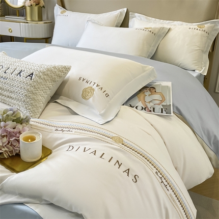 91家纺网 家纺一手货源 找家纺 （总）DC 2024新款60支长绒棉刺绣四件套-阿芙拉系列