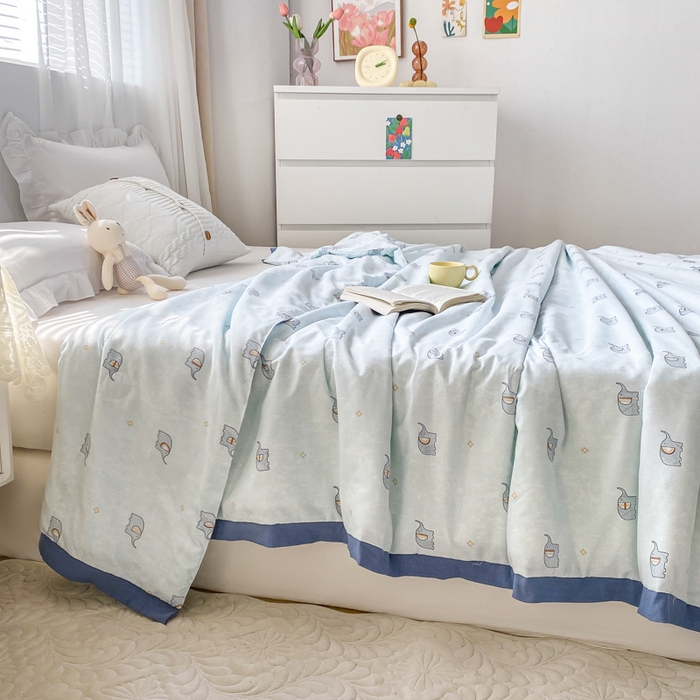 91家纺网 家纺一手货源 找家纺 羋多 2023新款拼角飞边田园风德芙棉优肤水洗夏被 喜洋象