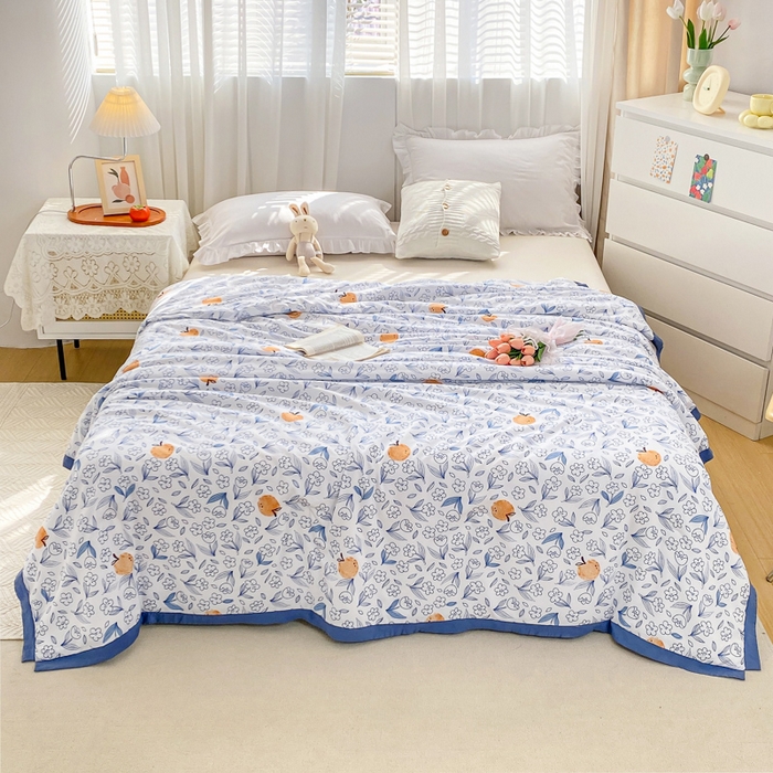 91家纺网 家纺一手货源 找家纺 羋多 2023新款拼角飞边田园风德芙棉优肤水洗夏被 柿如意