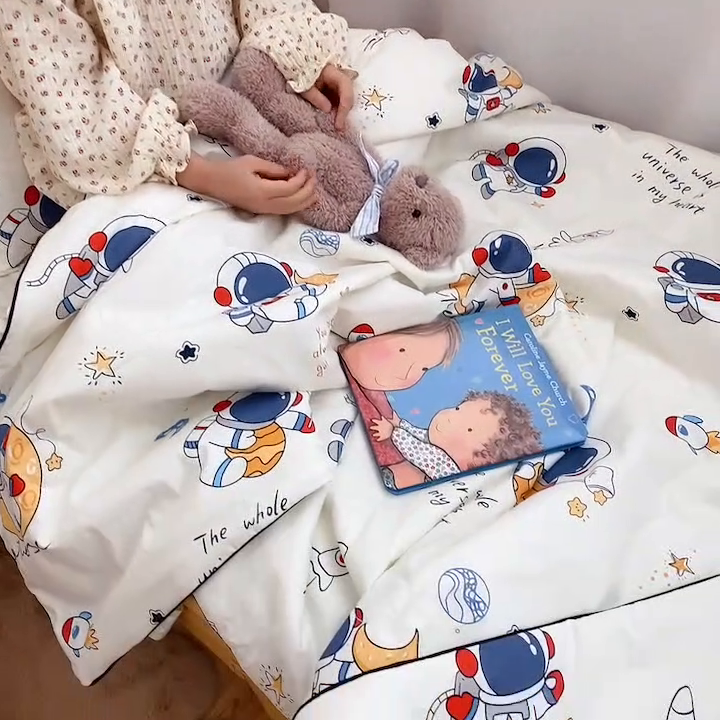 91家纺网 家纺一手货源 找家纺 鱼宝 2023新款40支全棉无荧光儿童夏被 太空漫步
