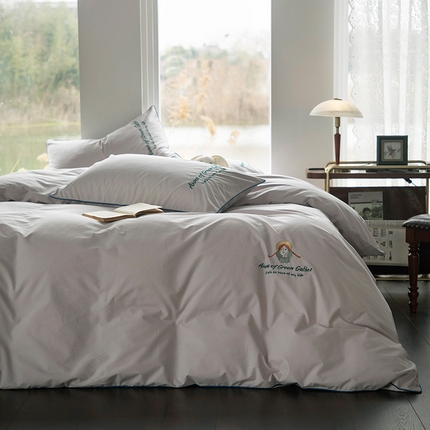 网客家纺 2024新款水洗棉刺绣四件套 绿墙上的安妮-蓝