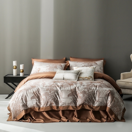 网客家纺 2024新款天丝色织大提花四件套 咖色