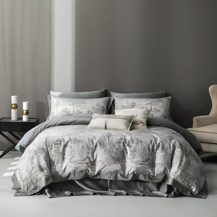 网客家纺 2024新款天丝色织大提花四件套 灰色