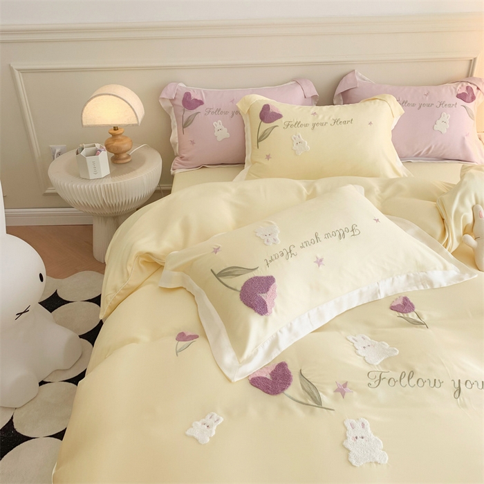 91家纺网 家纺一手货源 找家纺 MIU缪家居 2023新款80支兰精天丝四件套甜啦啦 黄