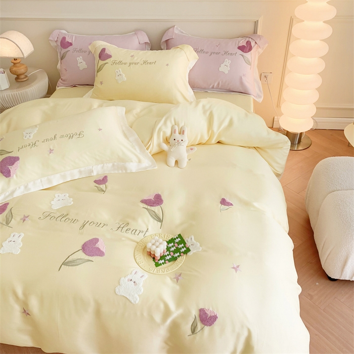 91家纺网 家纺一手货源 找家纺 MIU缪家居 2023新款80支兰精天丝四件套甜啦啦 黄