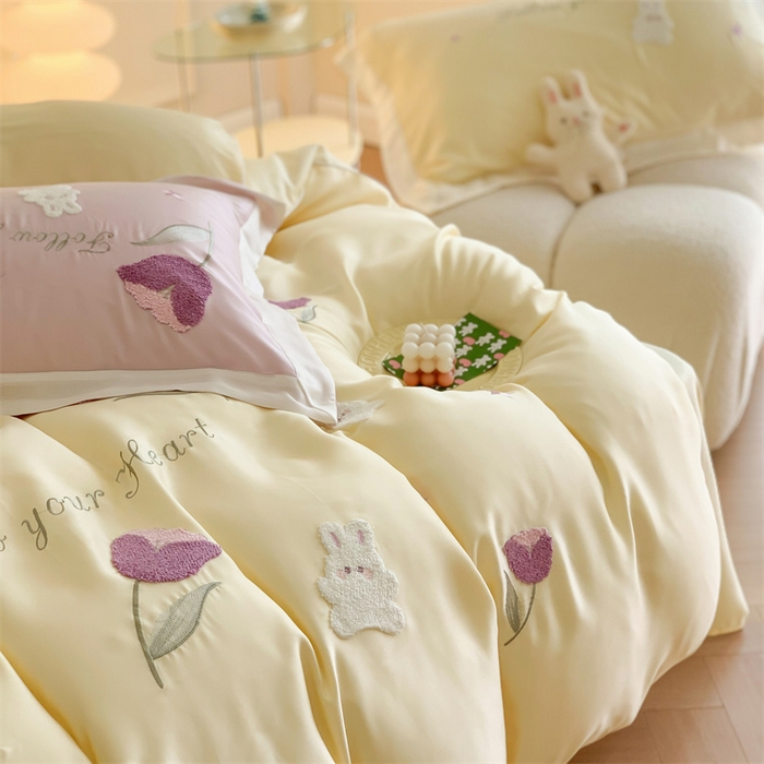 91家纺网 家纺一手货源 找家纺 MIU缪家居 2023新款80支兰精天丝四件套甜啦啦 黄