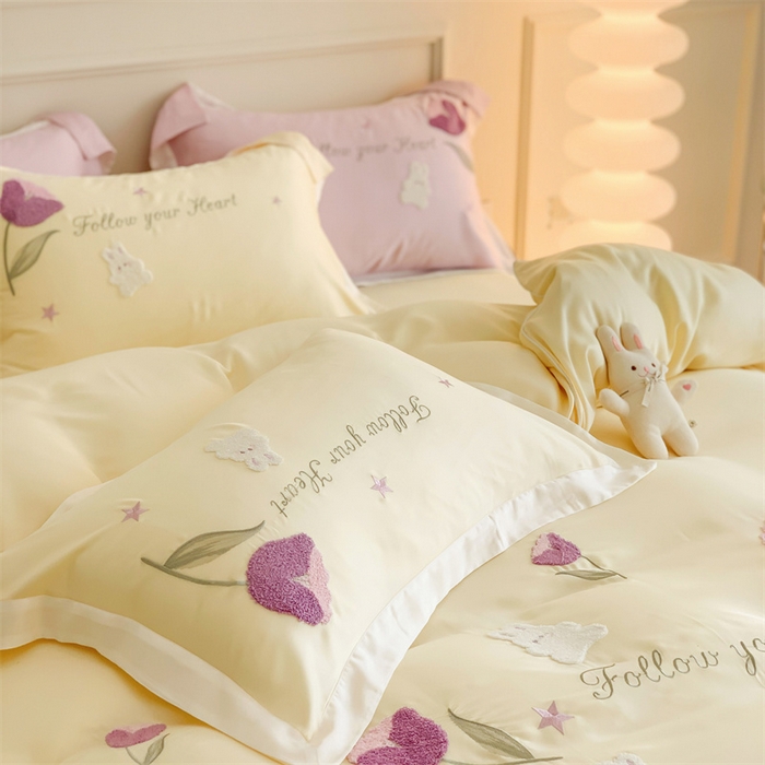 91家纺网 家纺一手货源 找家纺 MIU缪家居 2023新款80支兰精天丝四件套甜啦啦 黄