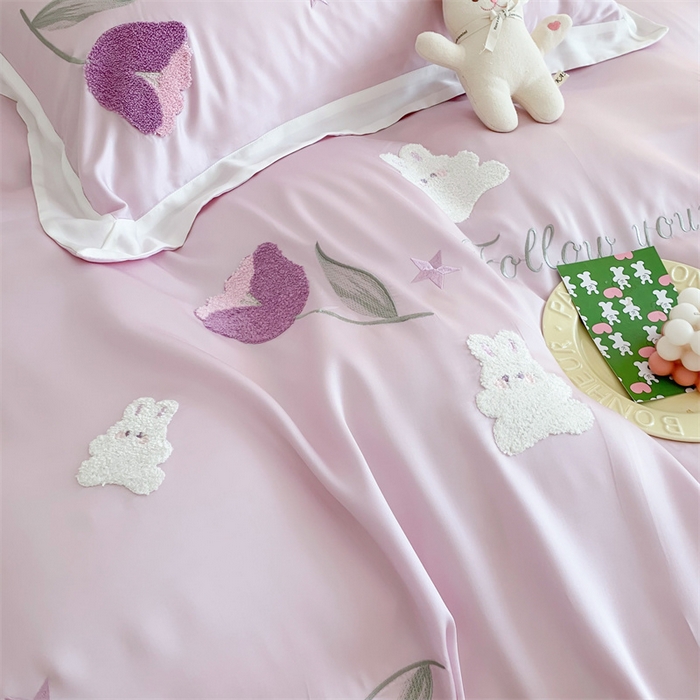 91家纺网 家纺一手货源 找家纺 MIU缪家居 2023新款80支兰精天丝四件套甜啦啦 粉