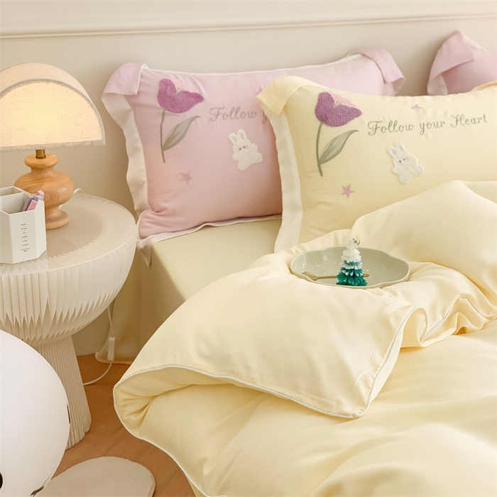 91家纺网 家纺一手货源 找家纺 MIU缪家居 2023新款80支兰精天丝四件套甜啦啦 黄