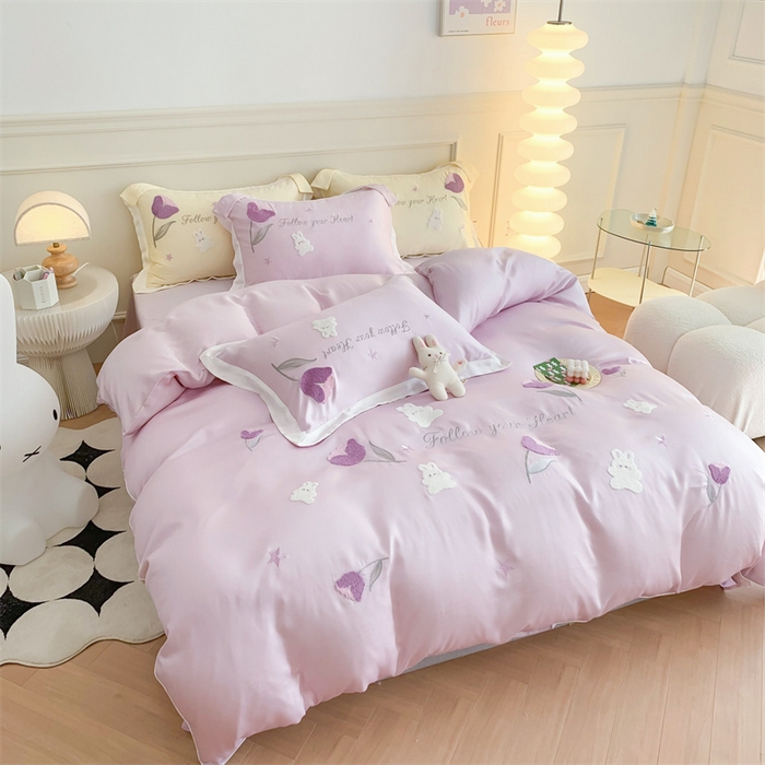 91家纺网 家纺一手货源 找家纺 MIU缪家居 2023新款80支兰精天丝四件套甜啦啦 粉