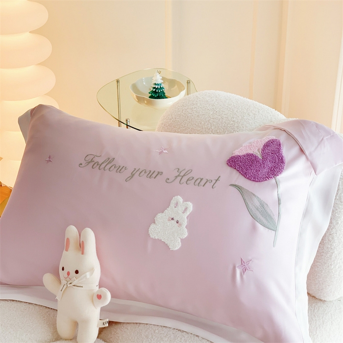 91家纺网 家纺一手货源 找家纺 MIU缪家居 2023新款80支兰精天丝四件套甜啦啦 粉