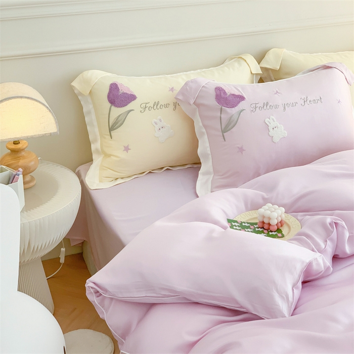 91家纺网 家纺一手货源 找家纺 MIU缪家居 2023新款80支兰精天丝四件套甜啦啦 粉