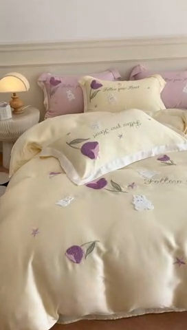 91家纺网 家纺一手货源 找家纺 MIU缪家居 2023新款80支兰精天丝四件套甜啦啦 黄