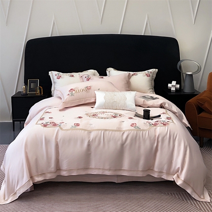 馨蕊2023新款轻奢风100支CR工艺全棉四件套-秘密花园 秘密花园-初夏粉