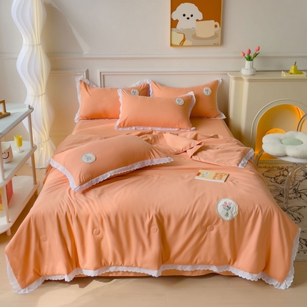 91家纺网 家纺一手货源 找家纺 麦朵家居 2023新款花边款夏被四件套 丽莎-橘