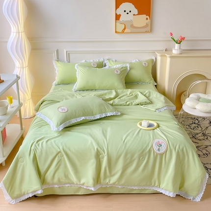 91家纺网 家纺一手货源 找家纺 麦朵家居 2023新款花边款夏被四件套 丽莎-绿