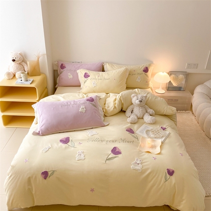 MIU缪家居 2023新款100支磨毛四件套甜啦啦系列 黄色