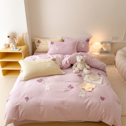 MIU缪家居 2023新款100支磨毛四件套甜啦啦系列 紫色