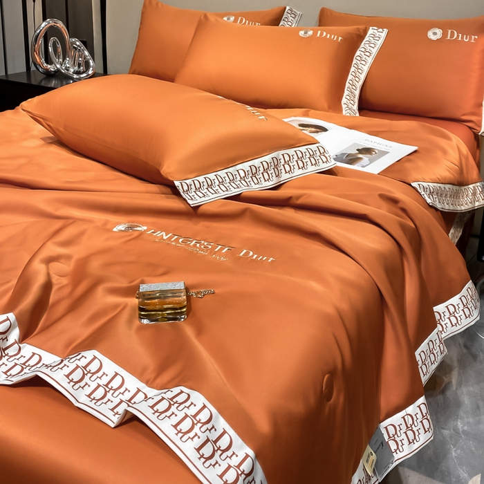 91家纺网 家纺一手货源 找家纺 露梦 2025新款大牌轻奢款水洗真丝刺绣数码宽边夏被四件套-安迪 安迪-爱玛橙