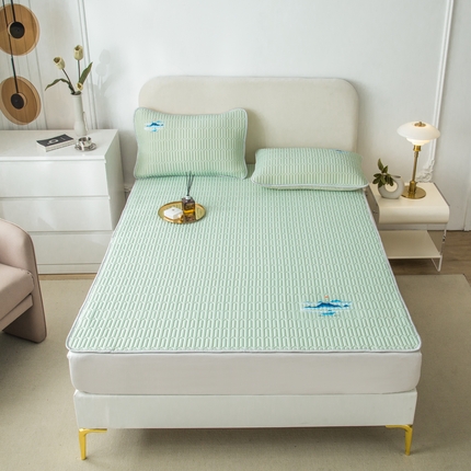 91家纺网 家纺一手货源 找家纺 寐居2023山水画凉感丝乳胶凉席  山水画-湖绿