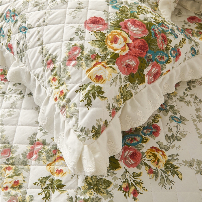 91家纺网 家纺一手货源 找家纺 （总）十个点 2024新款全棉印花夹棉韩版蕾丝床裙三件套 