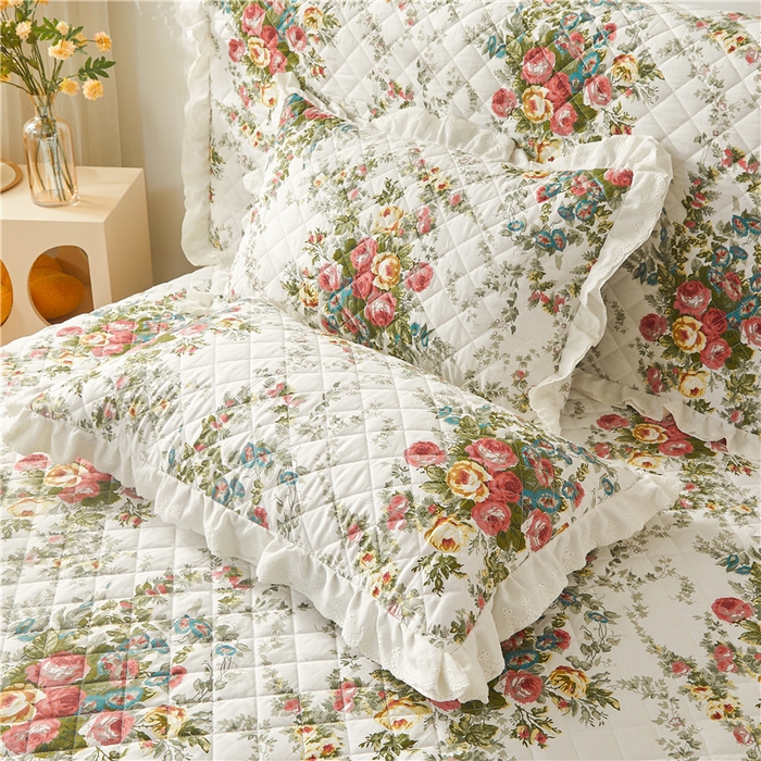 91家纺网 家纺一手货源 找家纺 （总）十个点 2024新款全棉印花夹棉韩版蕾丝床裙三件套 