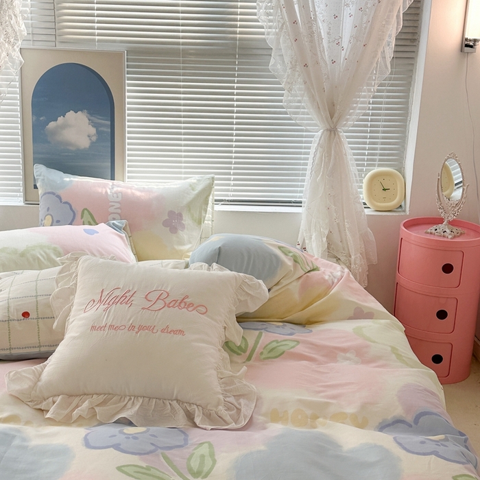 91家纺网 家纺一手货源 找家纺 昔可2023新款3月春日全棉四件套 春日晕染花开