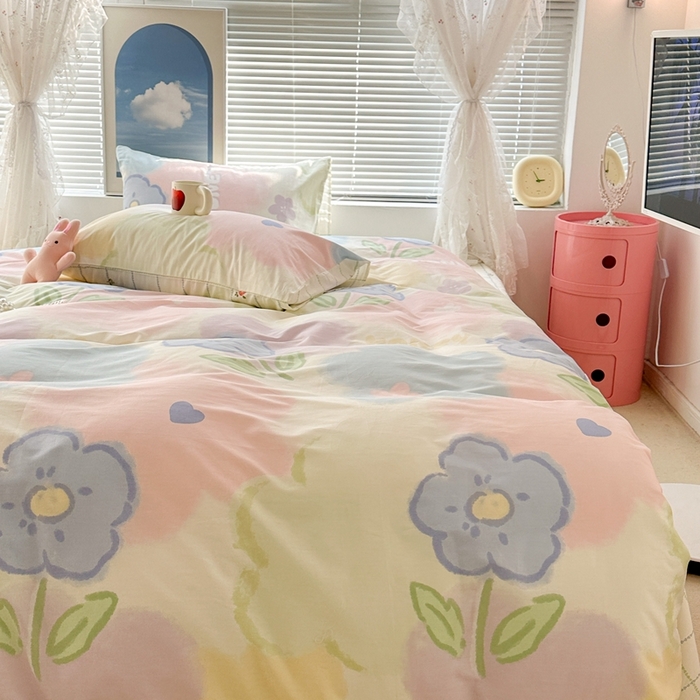 91家纺网 家纺一手货源 找家纺 昔可2023新款3月春日全棉四件套 春日晕染花开