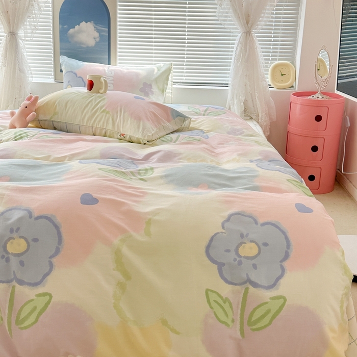 91家纺网 家纺一手货源 找家纺 昔可2023新款3月春日全棉四件套 春日晕染花开