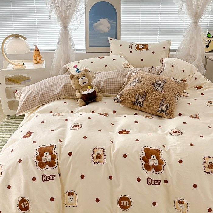 91家纺网 家纺一手货源 找家纺 昔可2023新款3月春日全棉四件套 豆豆小熊