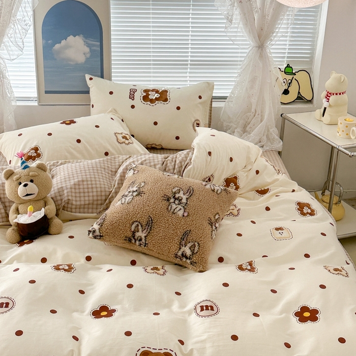 91家纺网 家纺一手货源 找家纺 昔可2023新款3月春日全棉四件套 豆豆小熊