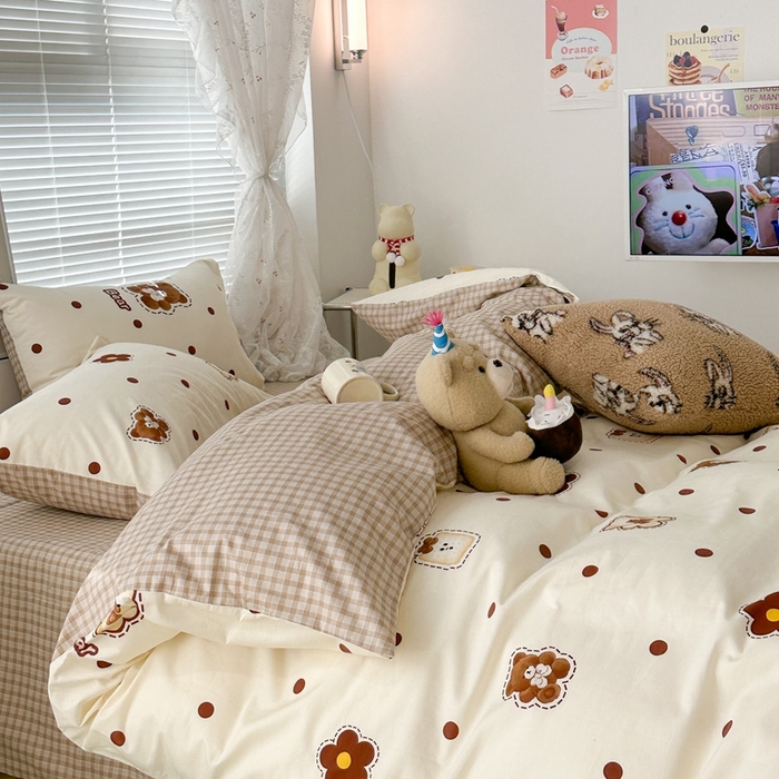 91家纺网 家纺一手货源 找家纺 昔可2023新款3月春日全棉四件套 豆豆小熊