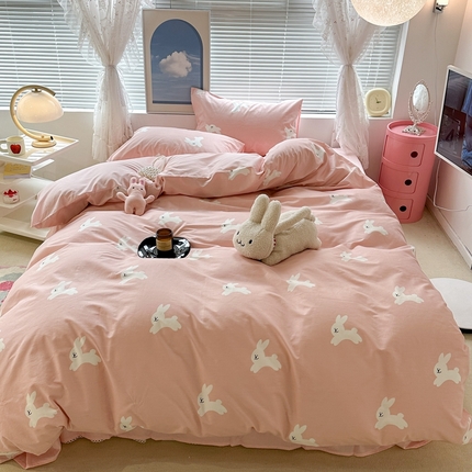 昔可2023新款3月春日全棉四件套 粉粉兔
