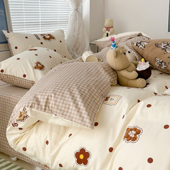 91家纺网 家纺一手货源 找家纺 昔可2023新款3月春日全棉四件套 豆豆小熊