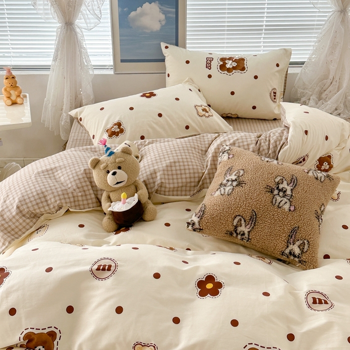 91家纺网 家纺一手货源 找家纺 昔可2023新款3月春日全棉四件套 豆豆小熊