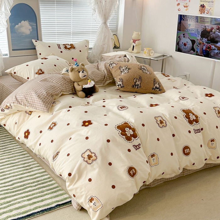 91家纺网 家纺一手货源 找家纺 昔可2023新款3月春日全棉四件套 豆豆小熊