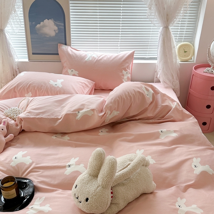 91家纺网 家纺一手货源 找家纺 昔可2023新款3月春日全棉四件套 粉粉兔